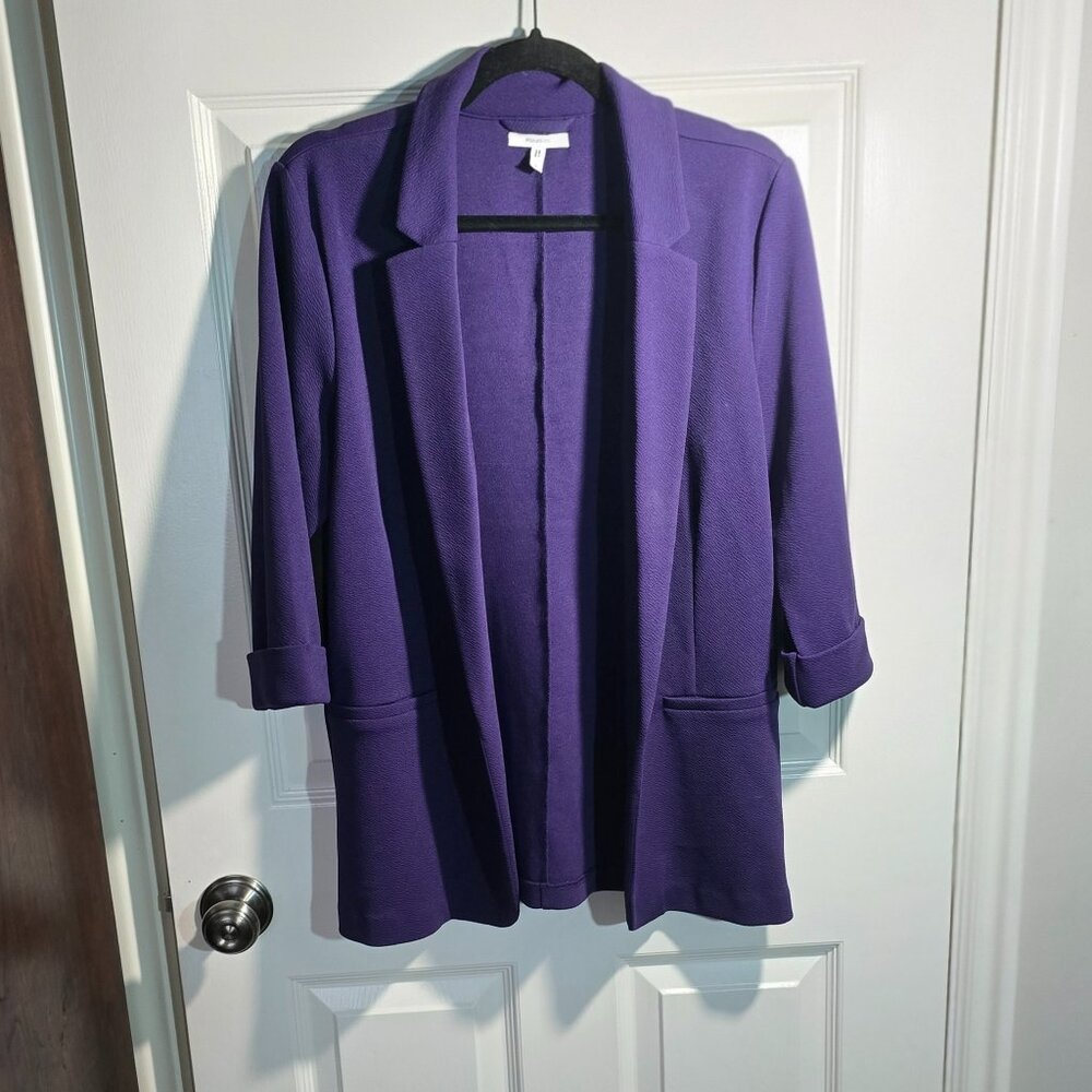 Women's Dark Purple, 3/4 Length Sleeve, Open Front, Blazer, L